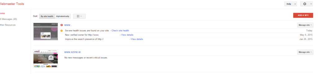 Webmaster Tools highlighting onsite Search Engine Optimisation Issues ireland